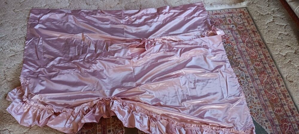 Vintage 70s JC Penney Pink Ruffle Satin Curtain Set 47"x28"
